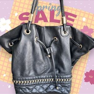 JustFab Black and Gold Shoulder Bag with Edgy Design